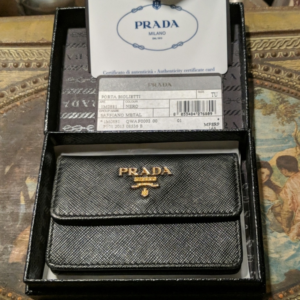 Authentic Rare PRADA Saffiano Metal Black Wallet